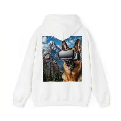 German Shepherd Wearing VR Headset Mountain Background