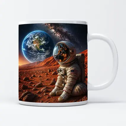 German Shepherd Astronaut On Mars Surface