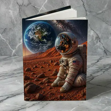 German Shepherd Astronaut On Mars Surface