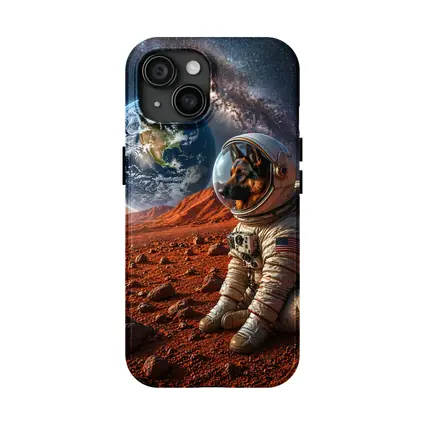 German Shepherd Astronaut On Mars Surface