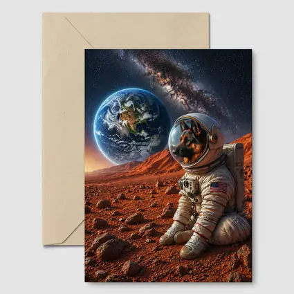 German Shepherd Astronaut On Mars Surface