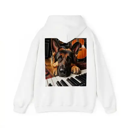German Shepherd Resting on Piano Keys Studio