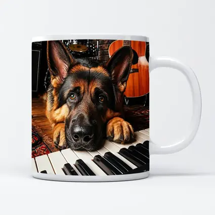 German Shepherd Resting on Piano Keys Studio