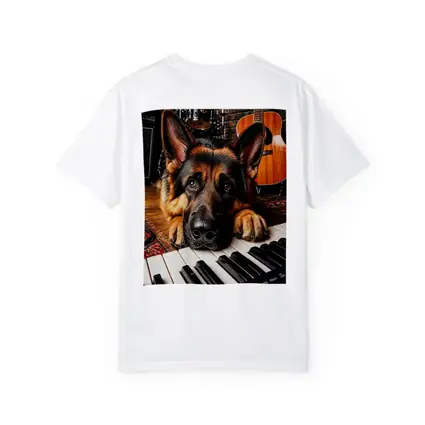 German Shepherd Resting on Piano Keys Studio