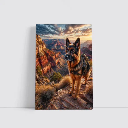 German Shepherd Standing at Grand Canyon Sunset