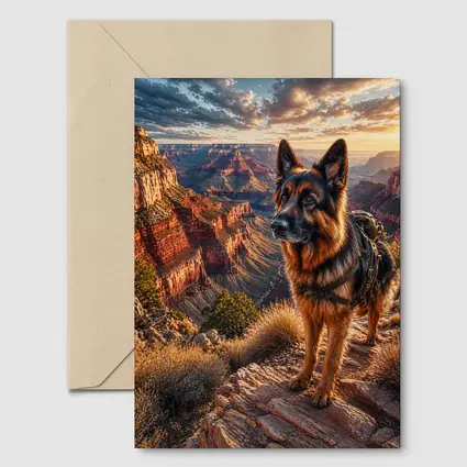 German Shepherd Standing at Grand Canyon Sunset