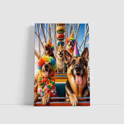 German Shepherds Clown Costumes Ferris Wheel Carnival