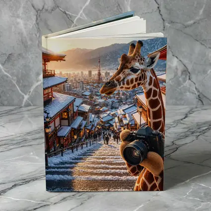 Giraffe Photographer Exploring Snowy Japan City