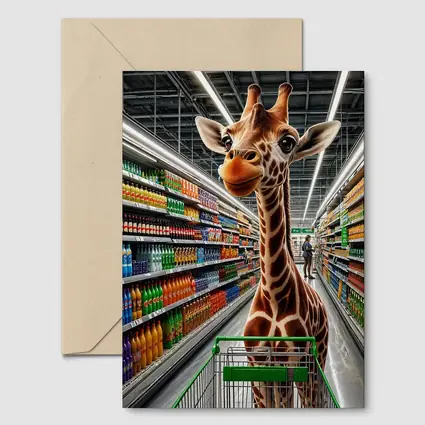 Giraffe Shopping Cart Supermarket Aisle Scene