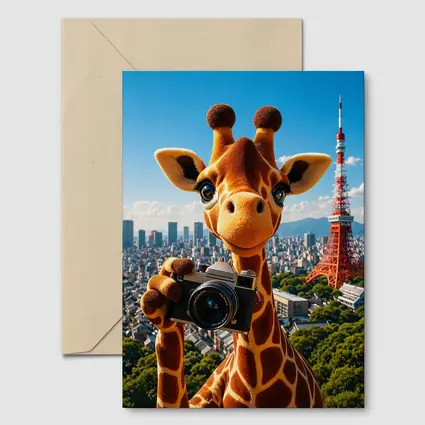 Giraffe Tourist With Camera Tokyo Tower