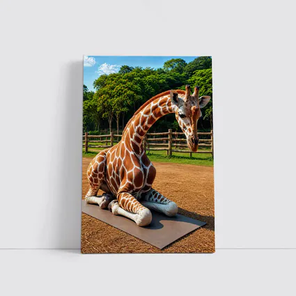 Giraffe Doing Yoga on Mat Outdoors