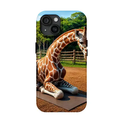 Giraffe Doing Yoga on Mat Outdoors