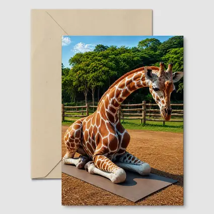 Giraffe Doing Yoga on Mat Outdoors