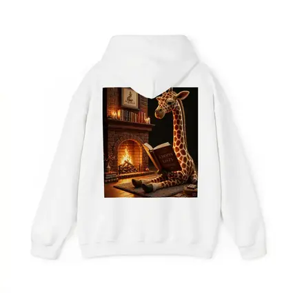 Giraffe Reading Book by Cozy Fireplace