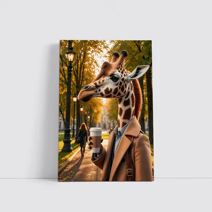 Giraffe With Coffee Autumn Park Walk