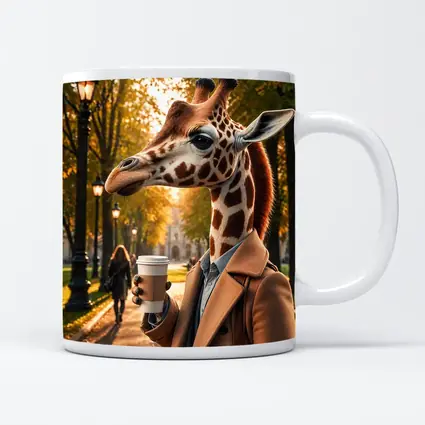 Giraffe With Coffee Autumn Park Walk