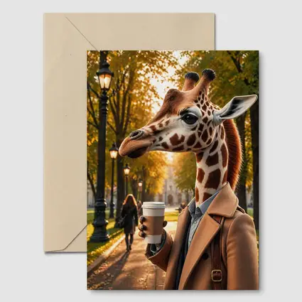 Giraffe With Coffee Autumn Park Walk