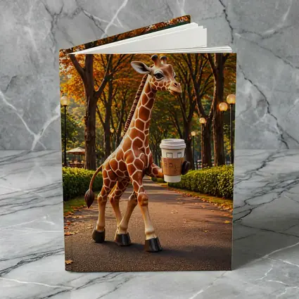 Giraffe Holding Coffee Walking Autumn Park