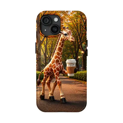Giraffe Holding Coffee Walking Autumn Park