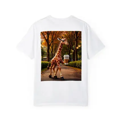Giraffe Holding Coffee Walking Autumn Park