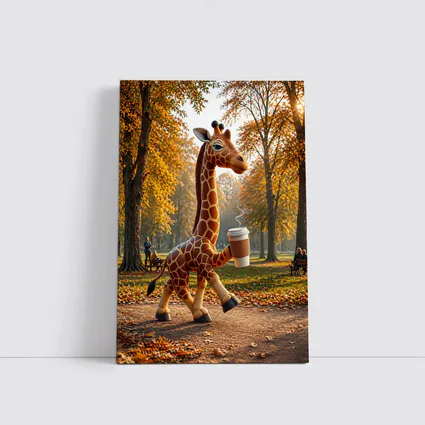 Giraffe Holding Coffee Cup Autumn Park