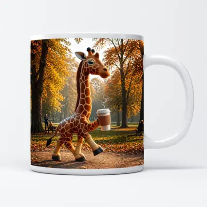 Giraffe Holding Coffee Cup Autumn Park