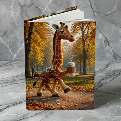Giraffe Holding Coffee Cup Autumn Park