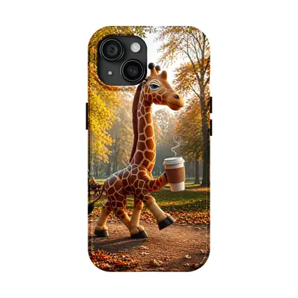 Giraffe Holding Coffee Cup Autumn Park