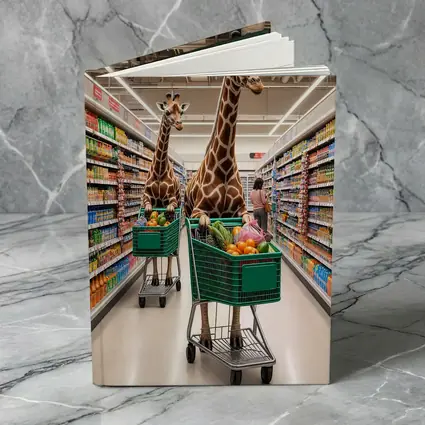 Giraffes Shopping in Colorful Grocery Store Aisle