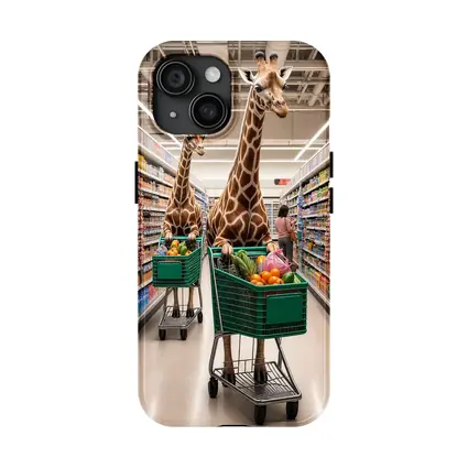 Giraffes Shopping in Colorful Grocery Store Aisle