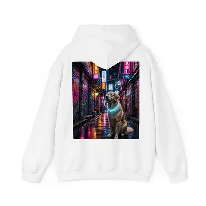 Golden Retriever Glowing Neon Cyberpunk City Alley