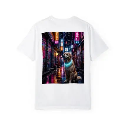 Golden Retriever Glowing Neon Cyberpunk City Alley