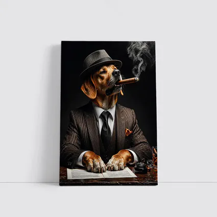 Labrador Dog Boss Suit Cigar Dark Background