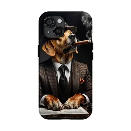Labrador Dog Boss Suit Cigar Dark Background