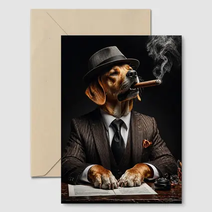 Labrador Dog Boss Suit Cigar Dark Background
