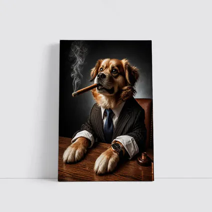 Golden Retriever Boss Suit Cigar Dark