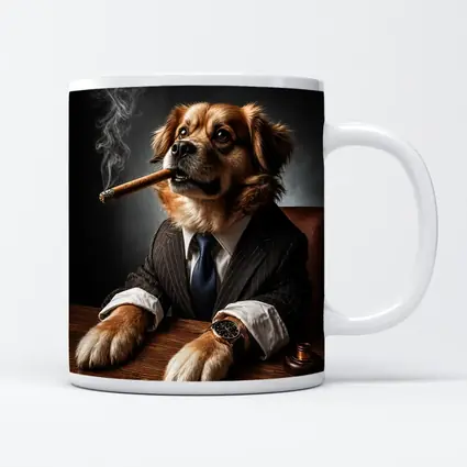 Golden Retriever Boss Suit Cigar Dark