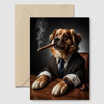 Golden Retriever Boss Suit Cigar Dark