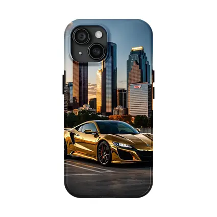 Gold Acura NSX Houston City Skyline