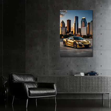 Gold Acura NSX Houston City Skyline
