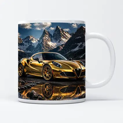 Gold Alfa Romeo 4C Mountain Reflection Scene