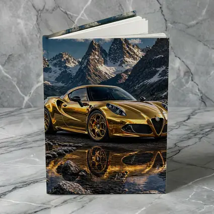 Gold Alfa Romeo 4C Mountain Reflection Scene