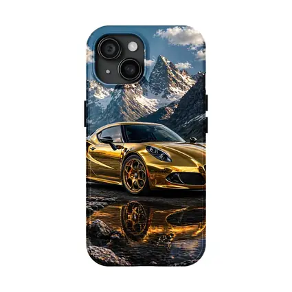 Gold Alfa Romeo 4C Mountain Reflection Scene