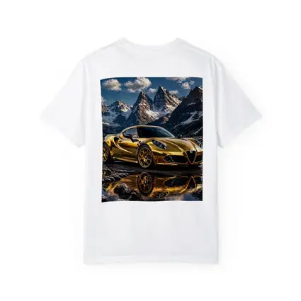 Gold Alfa Romeo 4C Mountain Reflection Scene