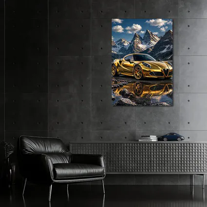 Gold Alfa Romeo 4C Mountain Reflection Scene