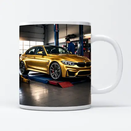 Gold BMW M3 Inside Auto Service Garage