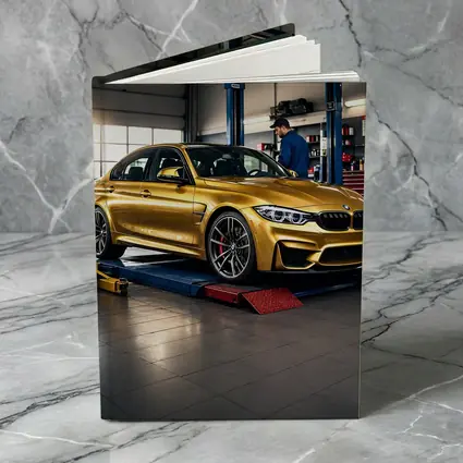 Gold BMW M3 Inside Auto Service Garage