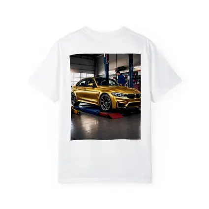 Gold BMW M3 Inside Auto Service Garage