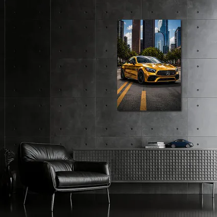 Gold Mercedes AMG GT City Skyline