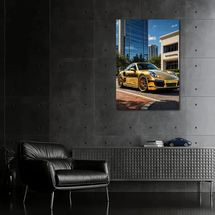 Gold Porsche 911 City Urban Background